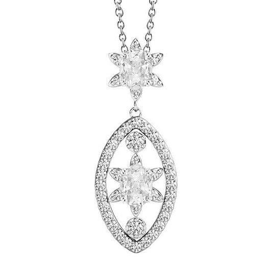 White Gold Natural Diamond Pendant With Chain Round & Oval Old Mine 4 Carats