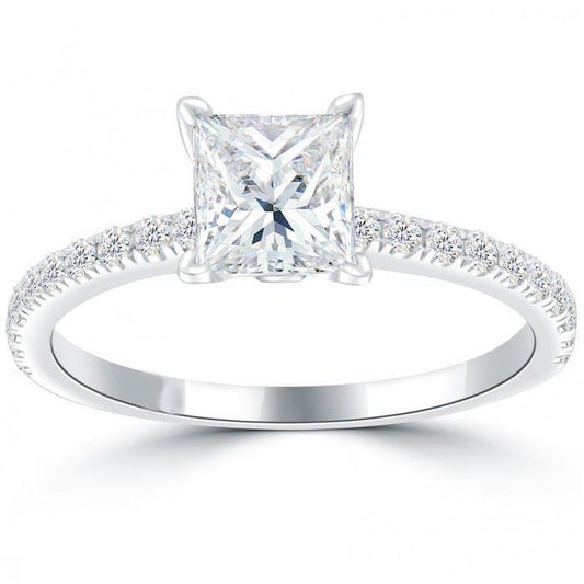 White Gold Natural Diamond Princess Cut Classic Engagement Ring 1.50 Ct