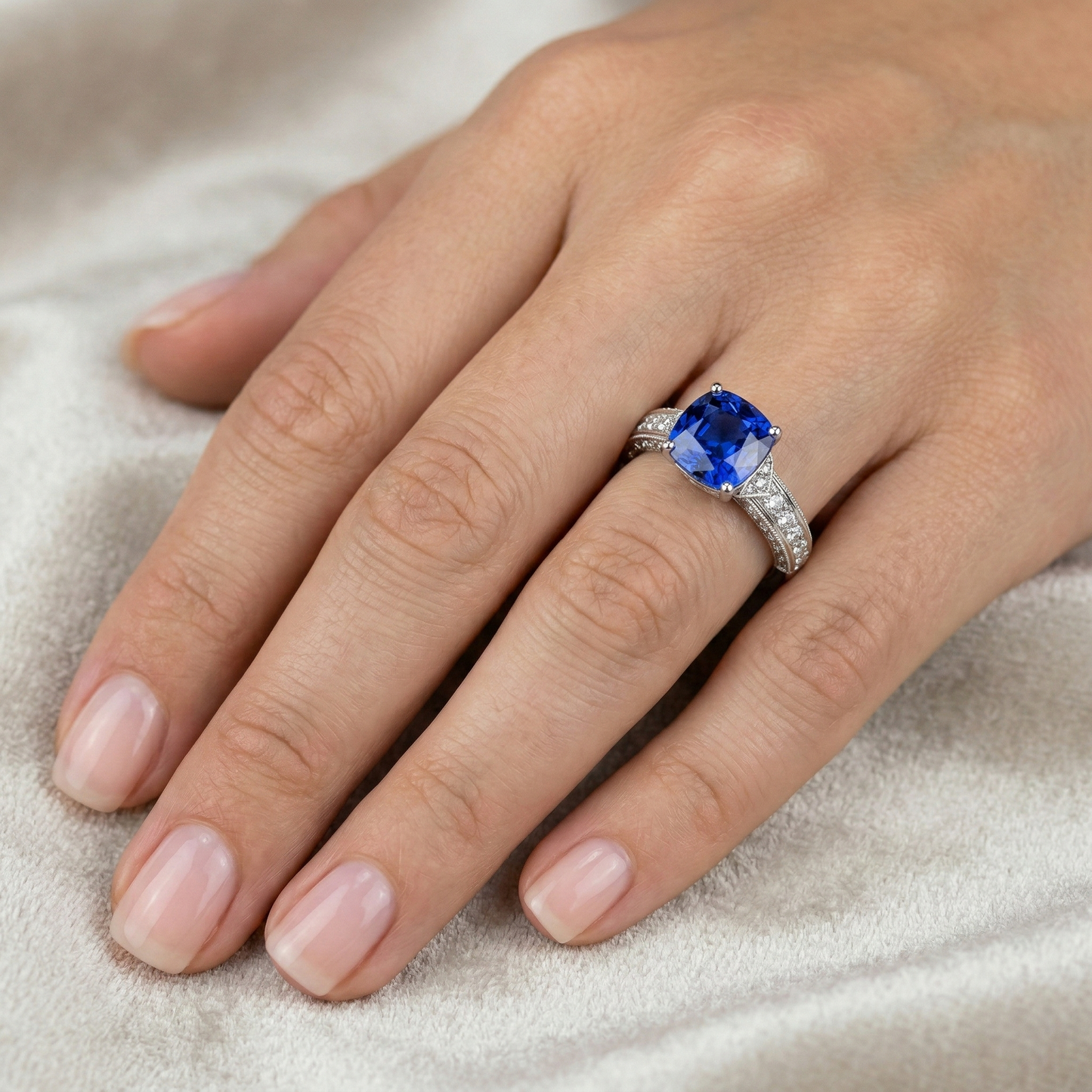 White Gold Natural Earth Mined Diamond ( Not Lab Grown ) Blue Sapphire Engagement Ring Prong Set 3.50 Carats