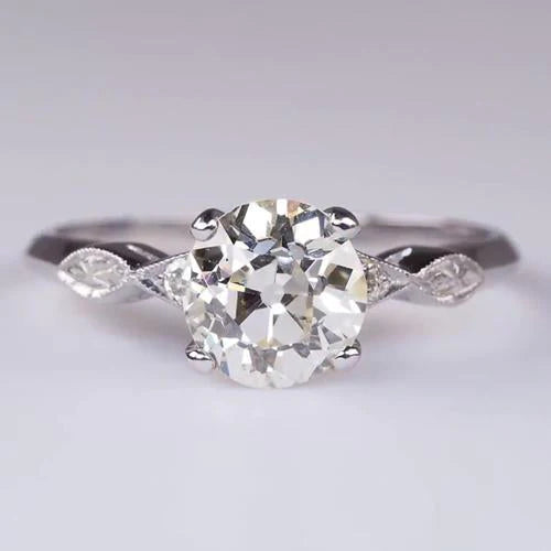 White Gold Old Cut Round Genuine Diamond Ring 2.25 Carats Ladies Jewelry