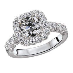 Natural Cushion Cut Diamond Halo Setting Ring – 7 ct in 14K