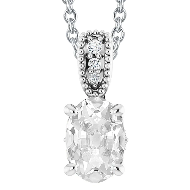 White Gold Oval Old Cut & Round Real Diamond Pendant 5.50 Carats 14K