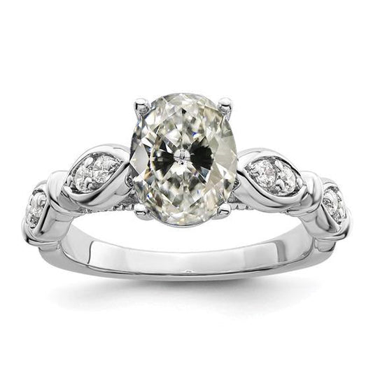 White Gold Oval Old Miner Real Diamond Ring With Accents 5.25 Carats