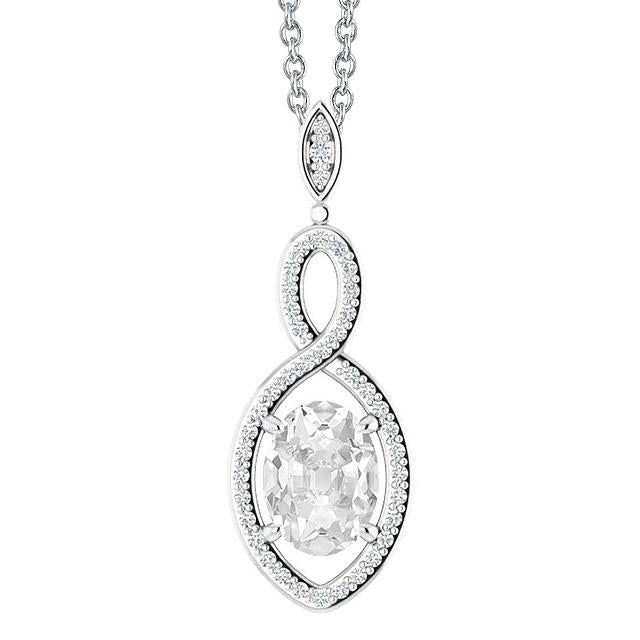 White Gold Pendant Round & Oval Old Miner Prong Set Real 3.50 Carats