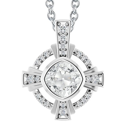 White Gold Real Diamond Pendant Bezel Set Slide Cushion Old Miner 5.50 Ct.