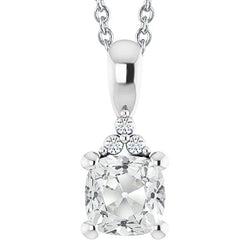 White Gold Real Natural Earth Mined Diamond Pendant Cushion Old Miner 5.50 Carats With Chain