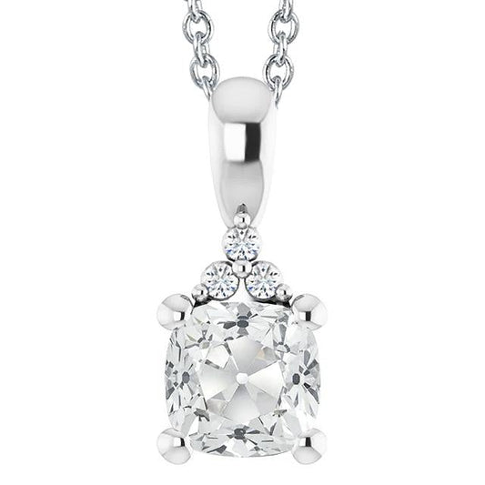 White Gold Real Diamond Pendant Cushion Old Miner 5.50 Carats With Chain