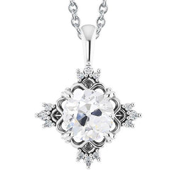 White Gold Real Diamond Pendant Old Mine Cut 3 Carats Star Style 14K