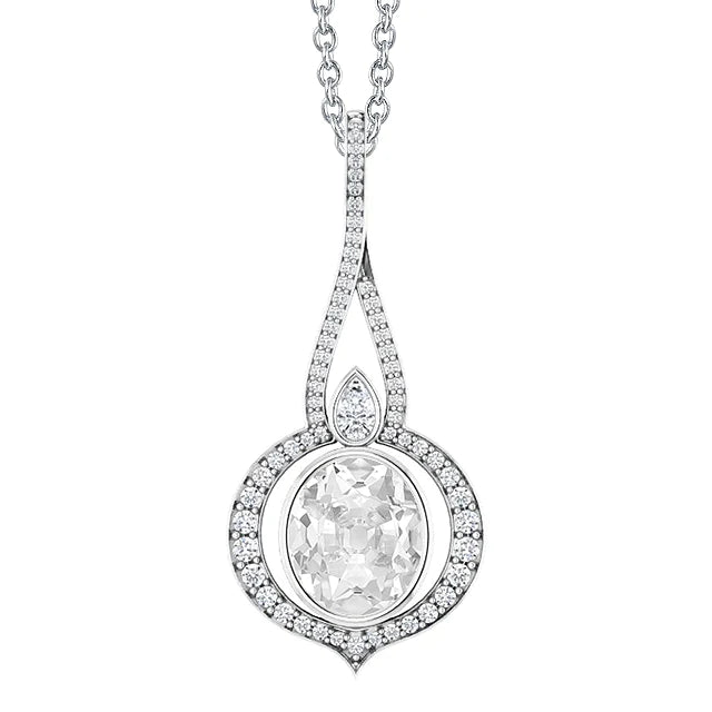 White Gold Real Diamond Pendant Oval Old Cut Bezel Set 3.50 Carats