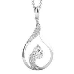 White Gold Real Diamond Pendant Prong Set Round & Pear Old Cut 2 Carats