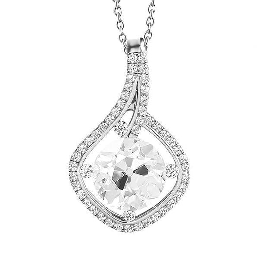 White Gold Real Diamond Pendant Round Cut Old Miner 4 Carats 14K