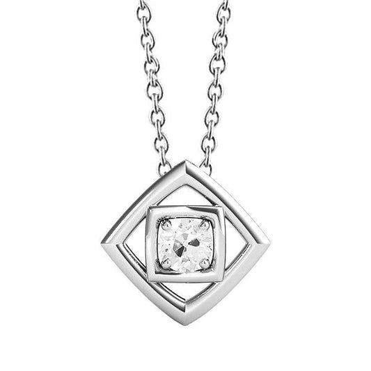 White Gold Real Diamond Pendant Round Old Cut Prong Set 1 Carat