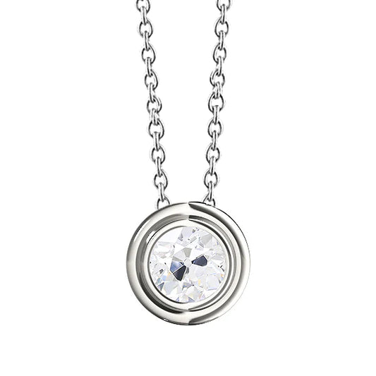 White Gold Real Diamond Pendant Round Old Miner Bezel Set 1.50 Carats 14K