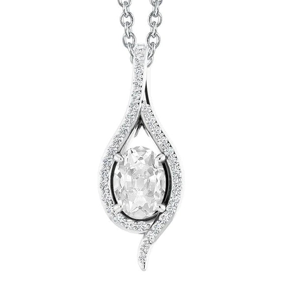 White Gold Real Diamond Pendant Slide Oval Old Cut With Accents 3.50 Carats