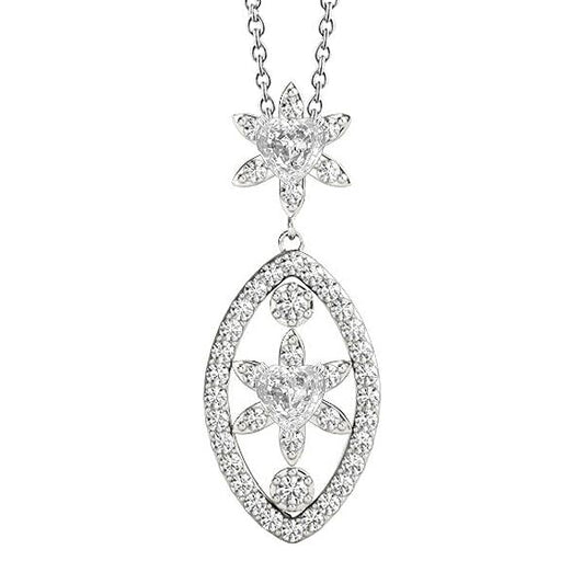 White Gold Real Diamond Pendant With Chain Round & Heart Old Mine 4 Carats