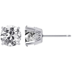 White Gold Real Diamond Studs Old Miner Women’s Earrings 4 Carats