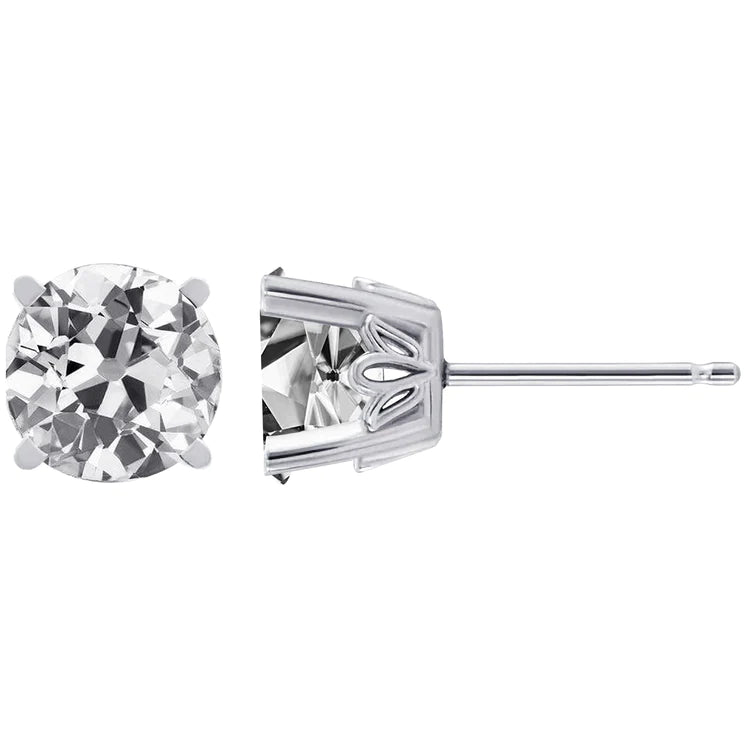 White Gold Real Diamond Studs Old Miner Women’s Earrings 4 Carats