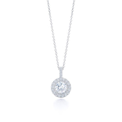 White Gold Real Diamonds Pendant Necklace Chain 1.80 Carats Prong Set