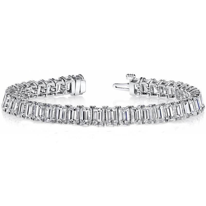 White Gold Real Emerald Diamond Tennis Bracelet Jewelry 30.40 Ct