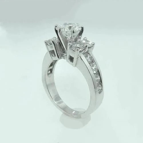 White Gold Round Cut 3.25 Carats Real Diamond Large Engagement Ring