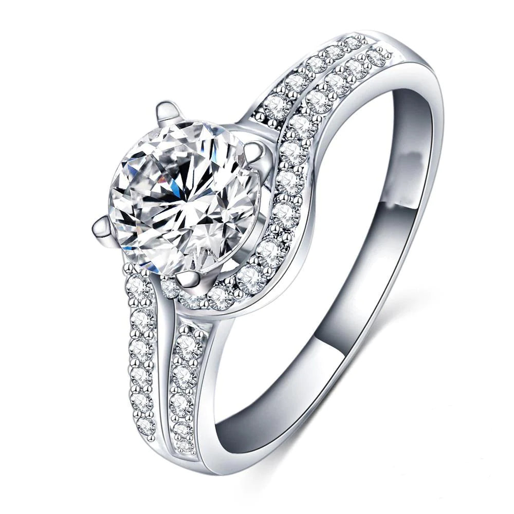 White Gold Round Cut 3.75 Carats Real Diamonds Solitaire Ring With Accents