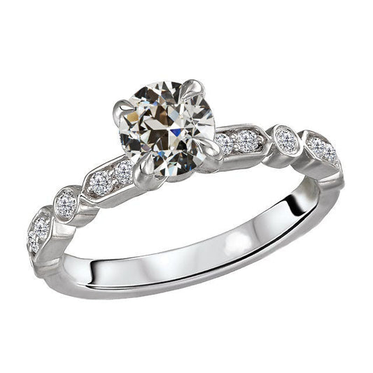 Antique Cushion Brilliant Diamond ring in 14 Karat White Gold – main view