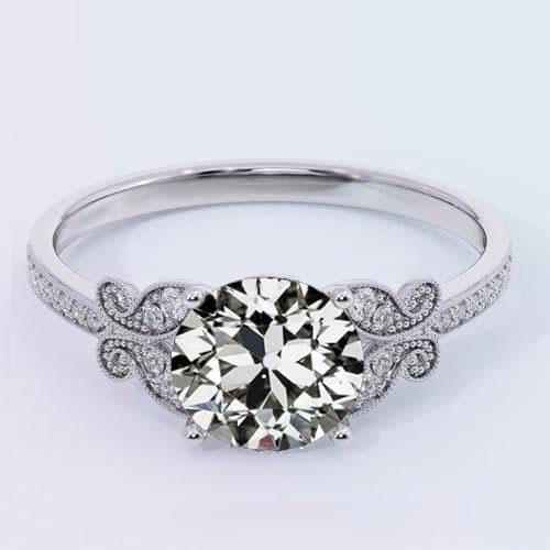 White Gold Round Old Cut Natural Diamond Ring Butterfly Style 2.75 Carats