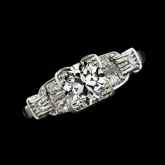 White Gold Round Old Mine Cut Natural Diamond Ring Vintage Style 3 Carats