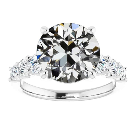 White Gold Round Old Mine Cut Real Diamond Anniversary Ring 6.50 Carats