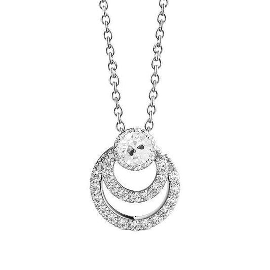 White Gold Round Real Diamond Circle Pendant Prong Set Old Cut 2 Carats