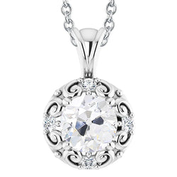 White Gold Round Real Diamond Pendant Old Mine Cut 3.50 Carats 14K