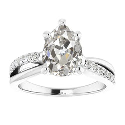 White Gold Round & Pear Old Cut Natural Earth Mined Diamond Ring 7 Carats Ladies Jewelry