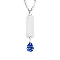 White Gold Sapphire Men’s Pendant Dog Tag 22 Inch Chain