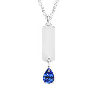 White Gold Sapphire Men’s Pendant Dog Tag 22 Inch Chain