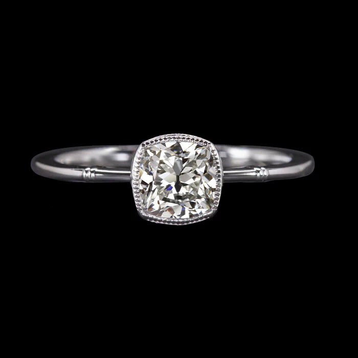 White Gold Solitaire Cushion Old Miner Real Diamond Ring 3 Carats