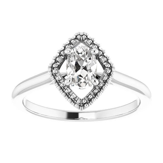 White Gold Solitaire Ring Real Oval Old Mine Cut Diamond 2.25 Carats