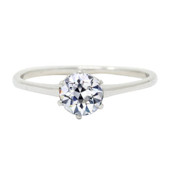 White Gold Solitaire Ring Round Old Cut Real Diamond 6 Prong Set 2 Carats