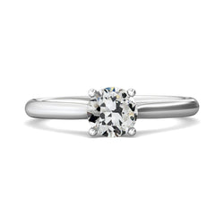 White Gold Solitaire Round Old Cut Genuine Diamond Engagement Ring 1.50 Carats
