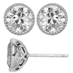 Natural Antique Cushion Diamond Earrings – 5 ct in 14K White Gold