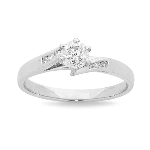 White Gold Solitaire With Accents 1.55 Carats Real Diamond Engagement Ring