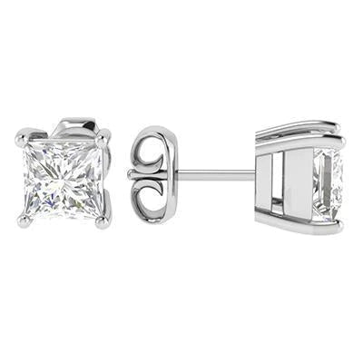 White Gold Sparkling 4.00 Carats Princess Cut Real Diamonds Studs