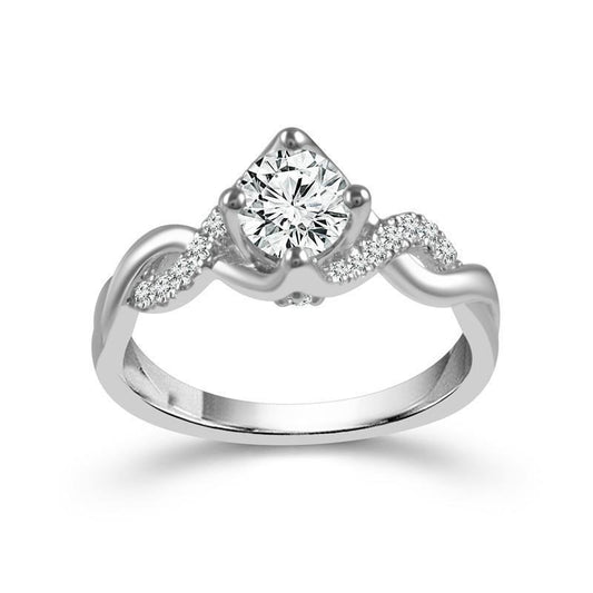 White Gold Sparkling Engagement 2.10 Carats Real Diamond Ring With Accents