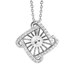 White Gold Square Real Diamond Pendant & Chain Round Old Miner 2.50 Carats