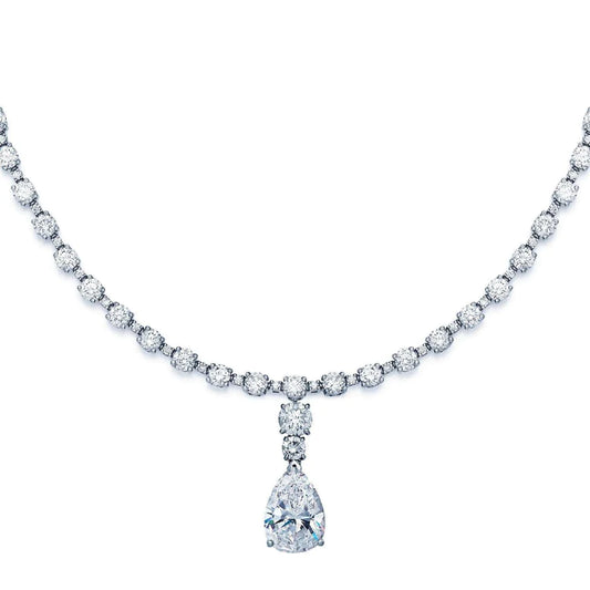 White Gold Women Jewelry Pear & Round Real Diamond Necklace 16.50 Carats