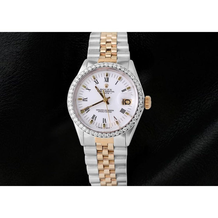 Roman Dial Diamond Bezel Rolex Date Watch