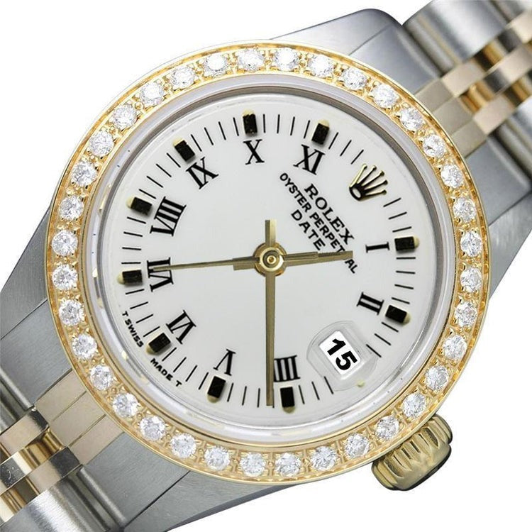 Roman Dial Diamond Bezel Rolex Date Women Watch 