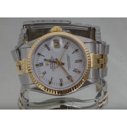 White Roman Dial Rolex Datejust Watch Ss & Gold Bracelet