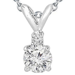 White Round Real Diamond Pendant Necklace 2.25 Carat White Gold 14K
