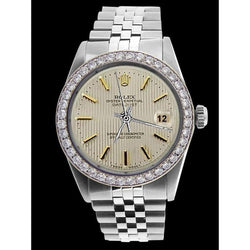 White Stick Dial Rolex Gents Watch  Ss Bracelet Diamond Bezel QUICK SET