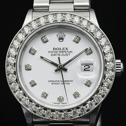 White Dial Custom Diamond Big Bezel Rolex Dj Watch Stainless Steel
